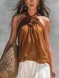 Graceful Caramel Floral Halter Top