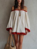 Mediterranean Chic Cotton Off Shoulder Tunic Dress