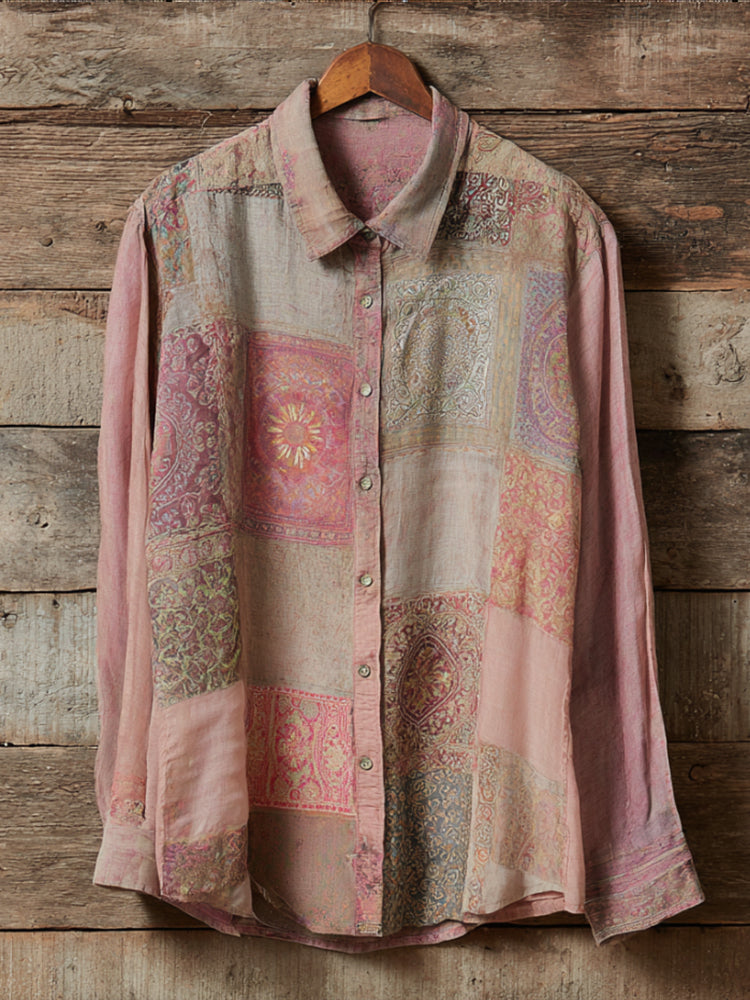 Bohème Style Patchwork Floral Cardigan Long-sleeved Button-down Shirt