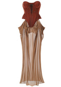 Strapless Corset Draped Maxi Dress Brown