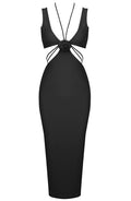 Halter Flower Detail Midi Dress Black