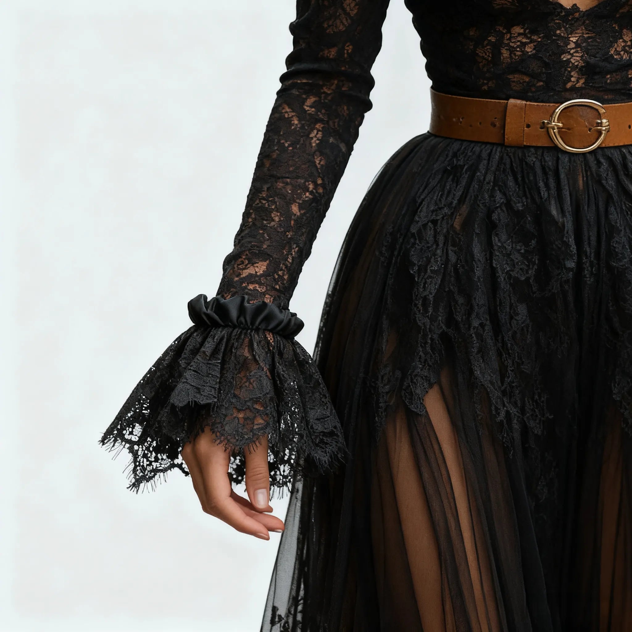 Retro V-neck Lace Women's Long-sleeved Dress Pastoral Style Lace Retro Long Dress