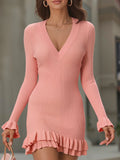 Sweetheart Ruffle Hem Ribbed Knit Mini Dress