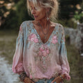 Boho Roses Glitter Lace Embroidered Gradient Flowy Tunic