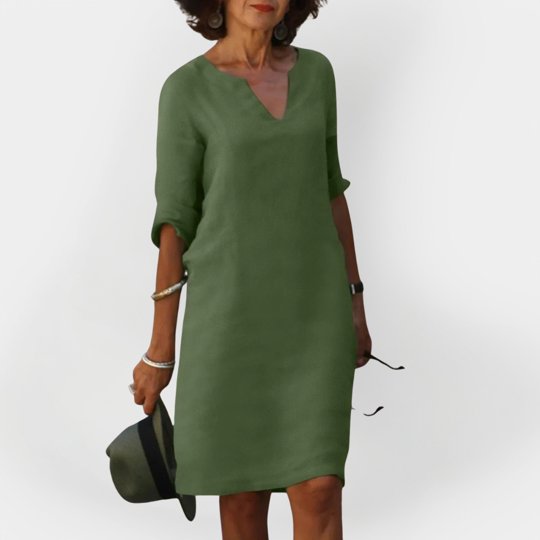 Daily Dress with V Neckline