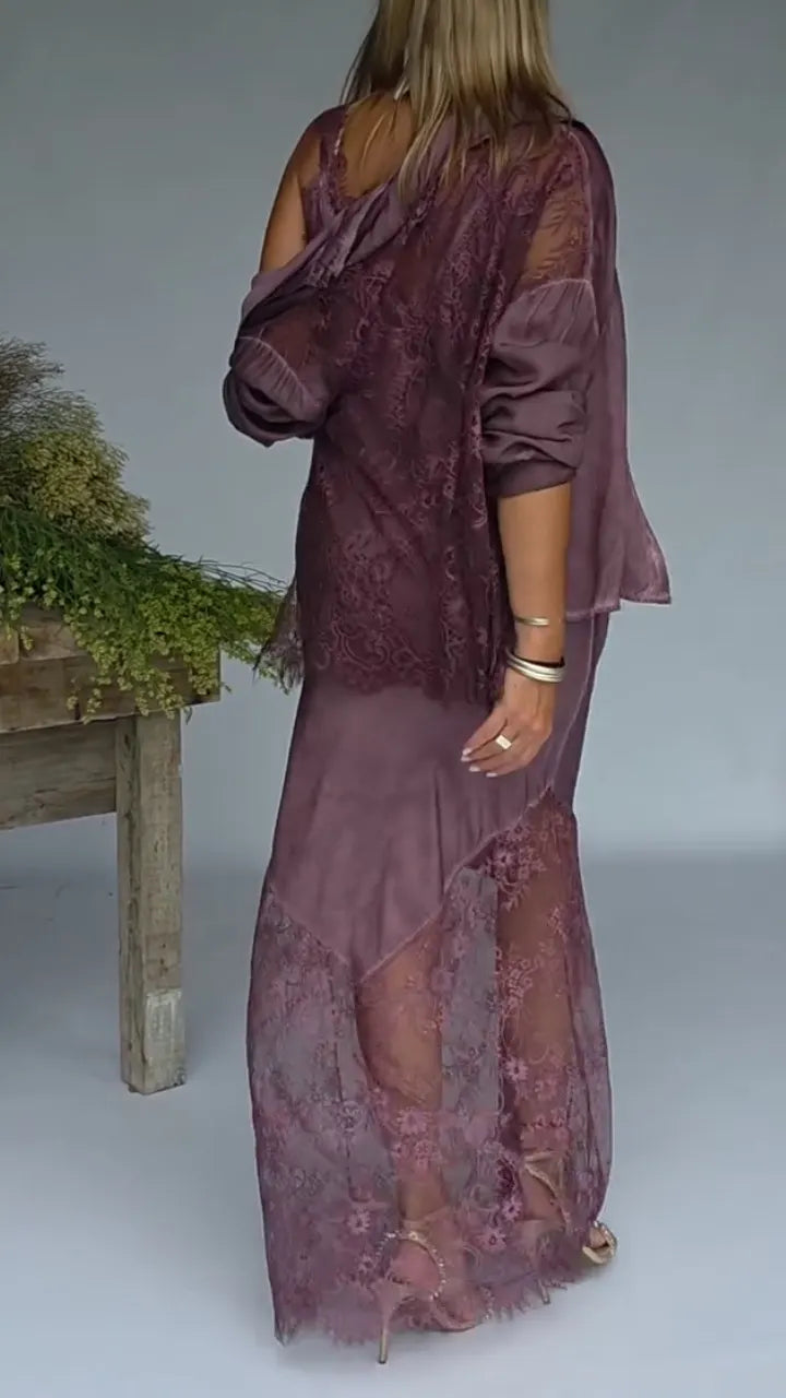Women's Lace-Trimmed Slip Dress & Cardigan Set