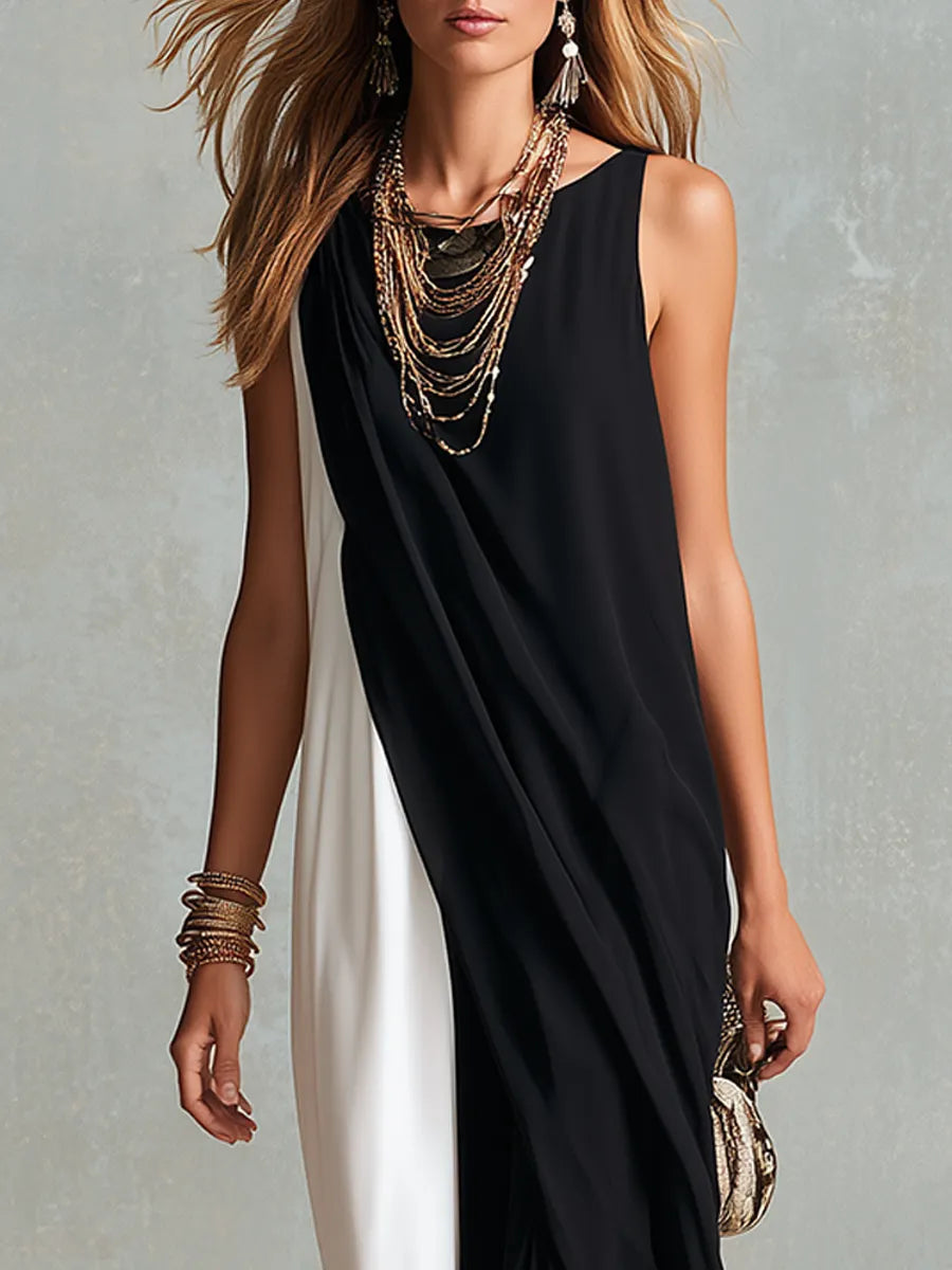 Minimalist Black White Color Block Sleeveless Maxi Dress
