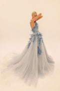 SELINE puffy sleeves oceanic elegance pleated maxi dress