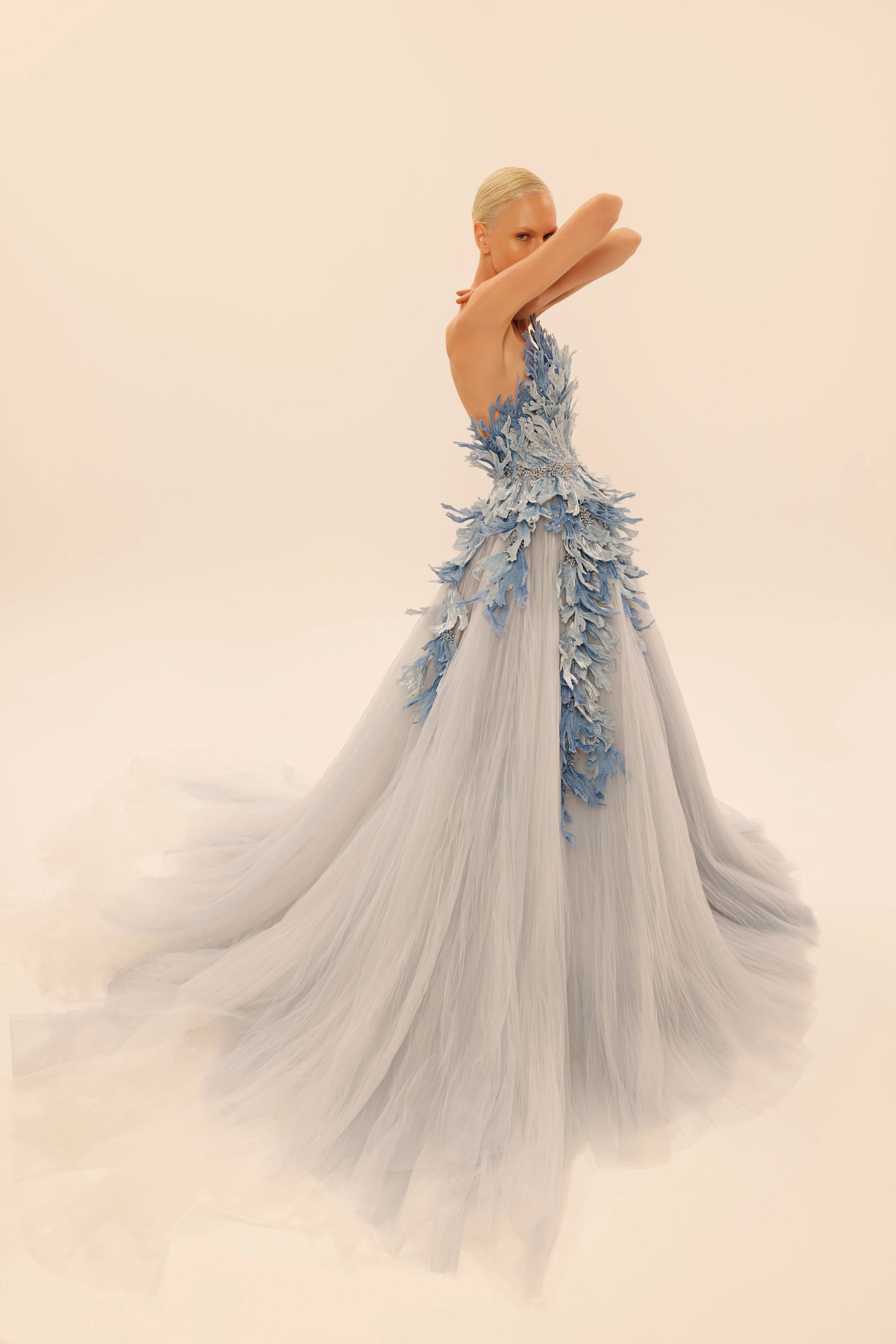 SELINE puffy sleeves oceanic elegance pleated maxi dress