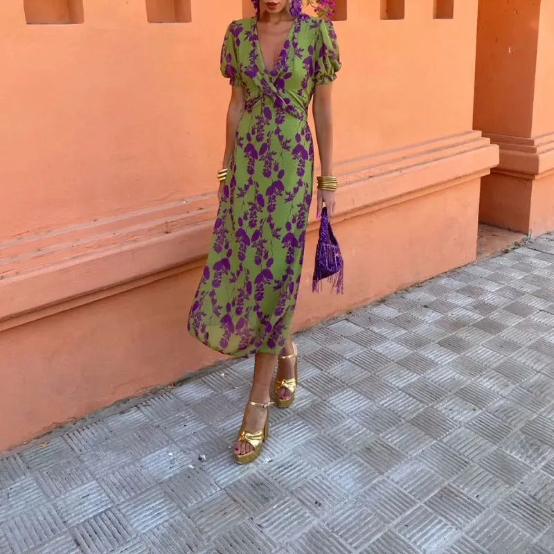 Floral Wrap Midi Dress