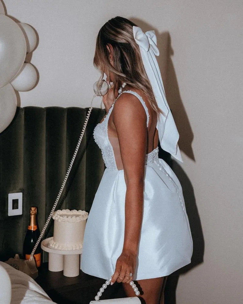 Delicate beaded wedding mini dress. Mini dress for party, dance dress, birthday party tailored to the bride's body measurements.