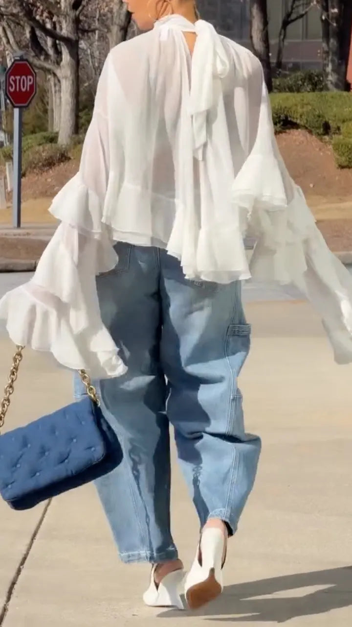 Women's Chiffon Irregular Top & Jeans Casual Set