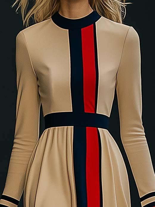 [24-hour shipping out]Elegant Colorblock Long Sleeve Midi Dress